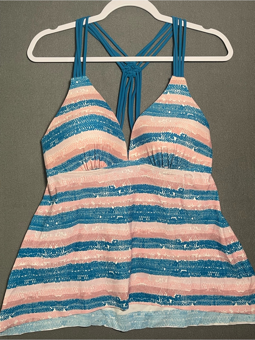Aqua Couture Blue Pink Stripe Push-Up Tankini Top L NWT